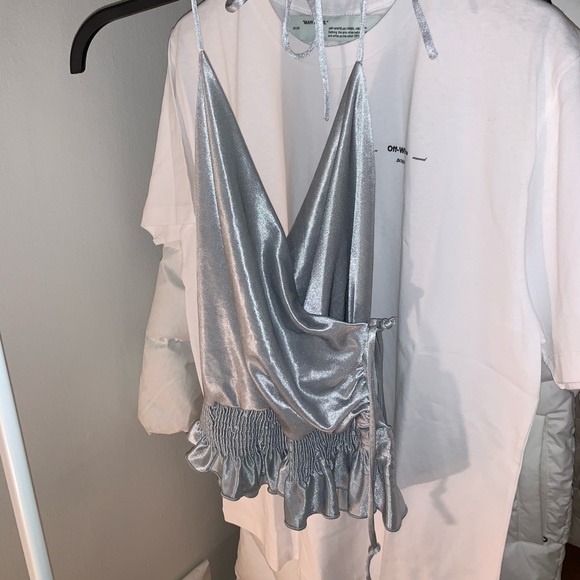 💕ON HOLD💕 Silver Ruffle Tank - Picture 2 of 8